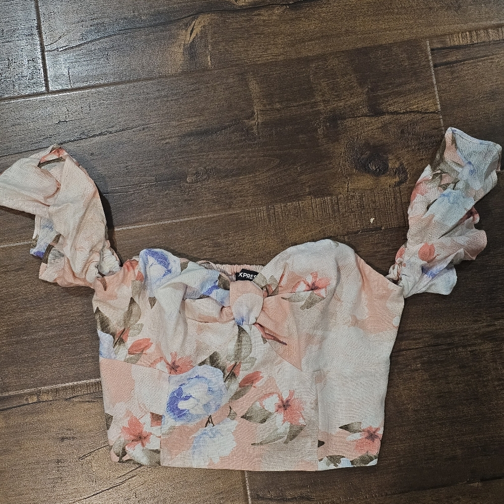 Express Pink Floral Off-Shoulder Blouse